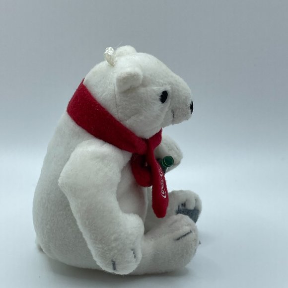 Coca Cola 3" Plush Stuffed Polar Bear Coke bottle in hand Scarf ornament - Picture 4 of 11